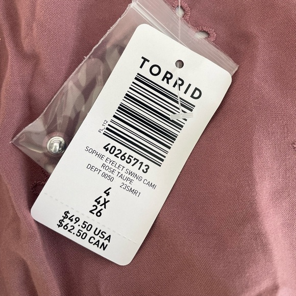 NWT Torrid Sophie Eyelet Swing Cami Size 4 4x 26 Rose Taupe Color. Very pretty! - Picture 3 of 8